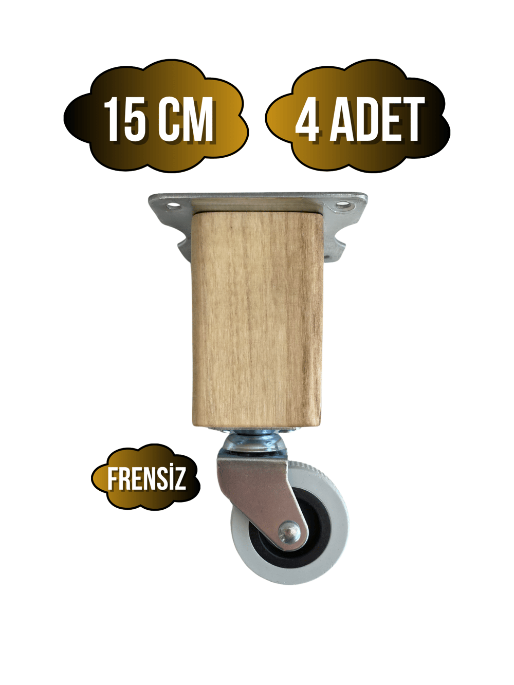 Kale Ahşap Tekerli Ayak Mobilya Masa Dolap Tekerli Ayağı(FRENSİZ)(12CM - 15CM)(CEVİZ AĞACI)