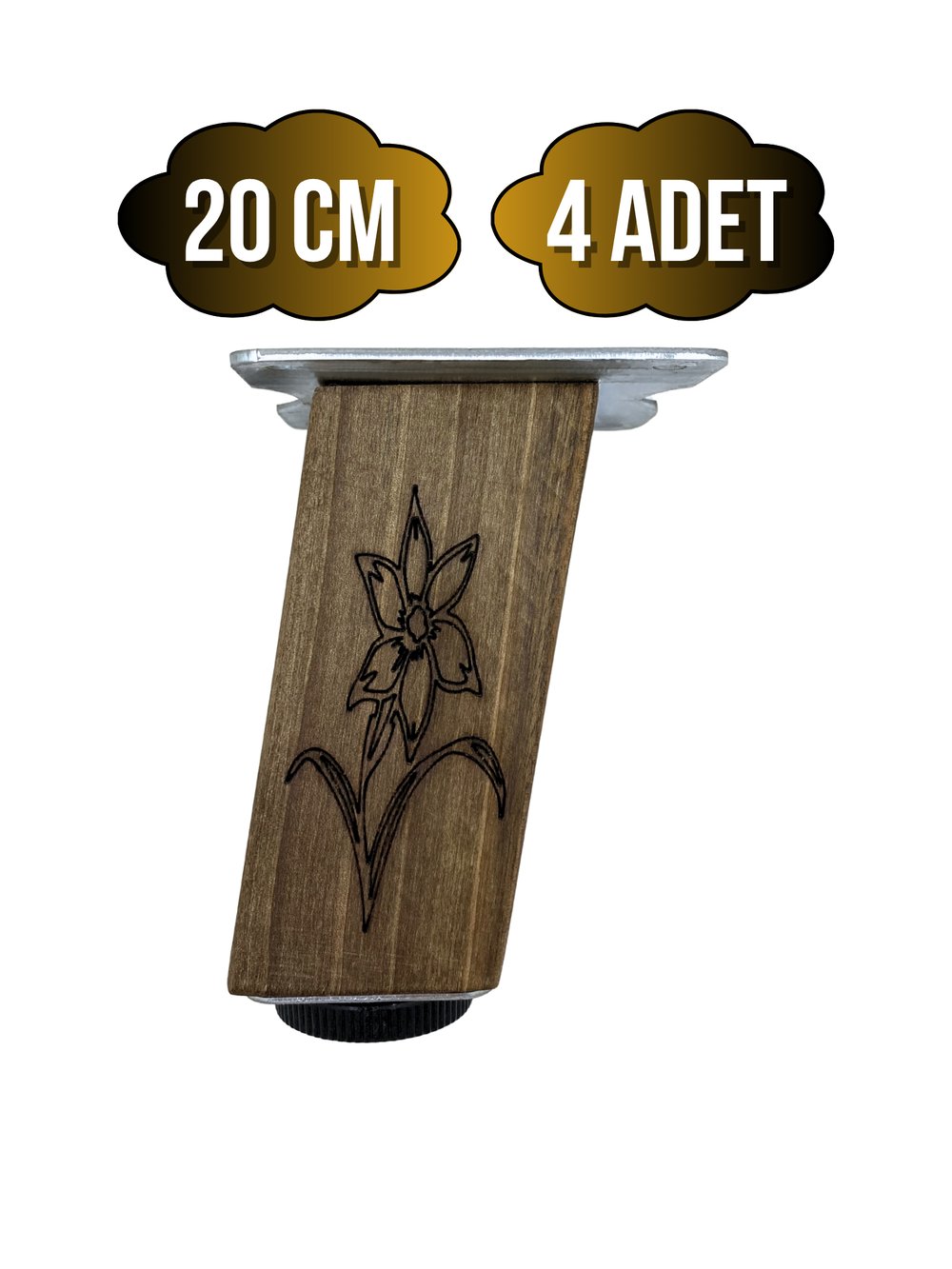 Kale Eğimli Ayarlı Çiçek Desenli Ahşap Ayak Mobilya Masa ve Dolap Ayağı(KOYU CEVİZ)(CEVİZ AĞACI)