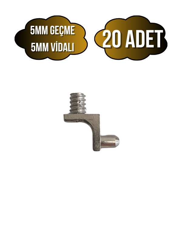 Metal 5mm Vidalı ve Geçme Raf Pimi Dolap Raf Altı Pimi(5MM)(METAL)