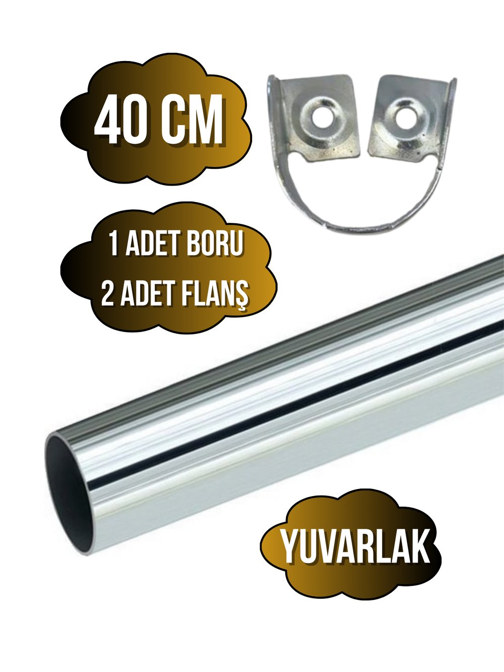 Metal Yuvarlak Krom Mobilya Dolap Askı Borusu(KROM)(2 ADET FLANŞ-1 ADET BORU)(ÇAP:25MM)
