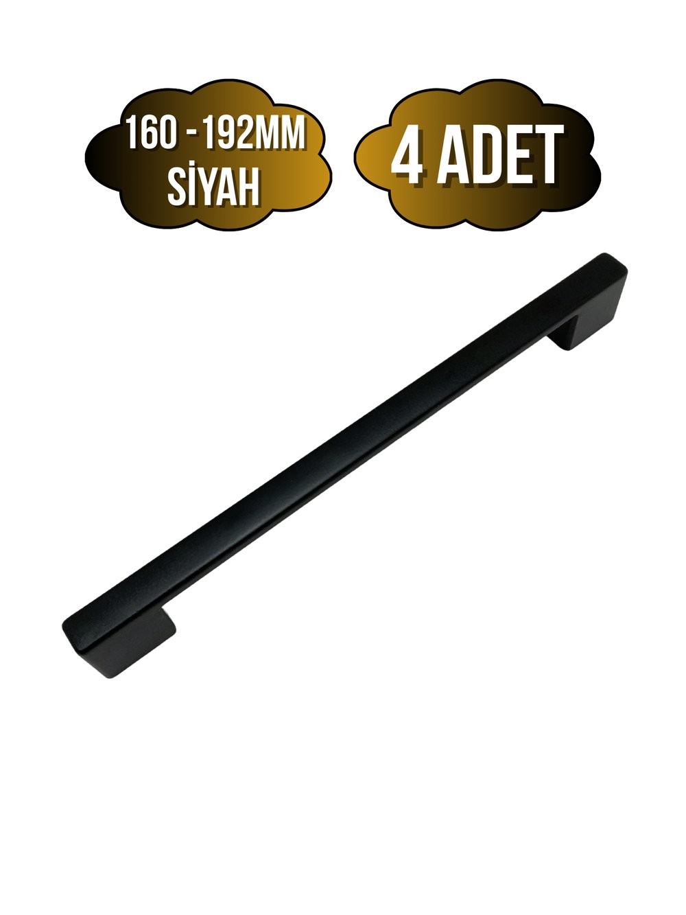 Nobel Köprü Düz Siyah Dolap Kulpu Mobilya ve Mutfak Dolap Kulpu(SİYAH)(160-192MM)