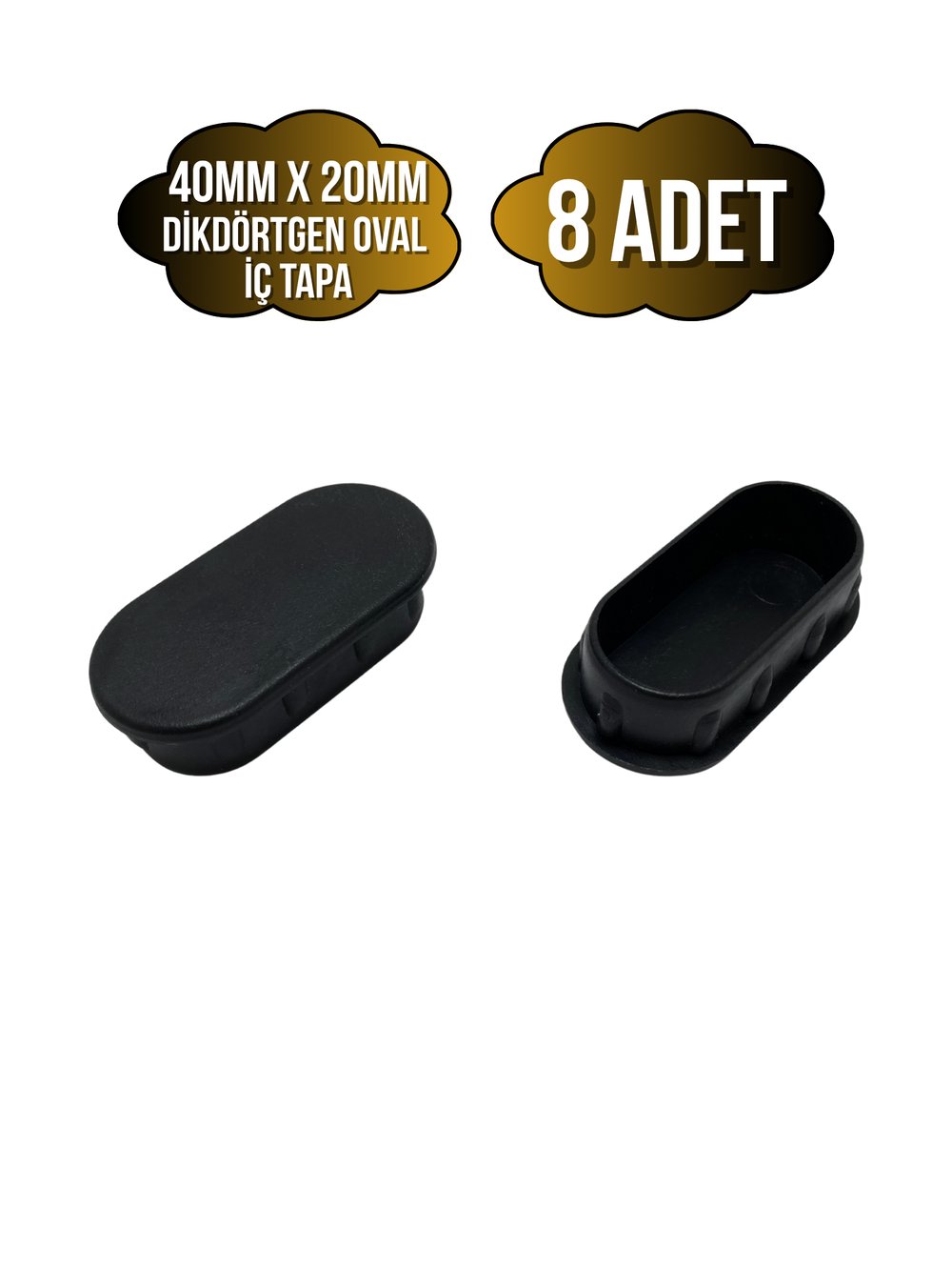 Oval Demir Profil İç Tapa Geçme Plastik Ayak Geçme Koruma Plastiği(40MM x 20MM)(SİYAH)