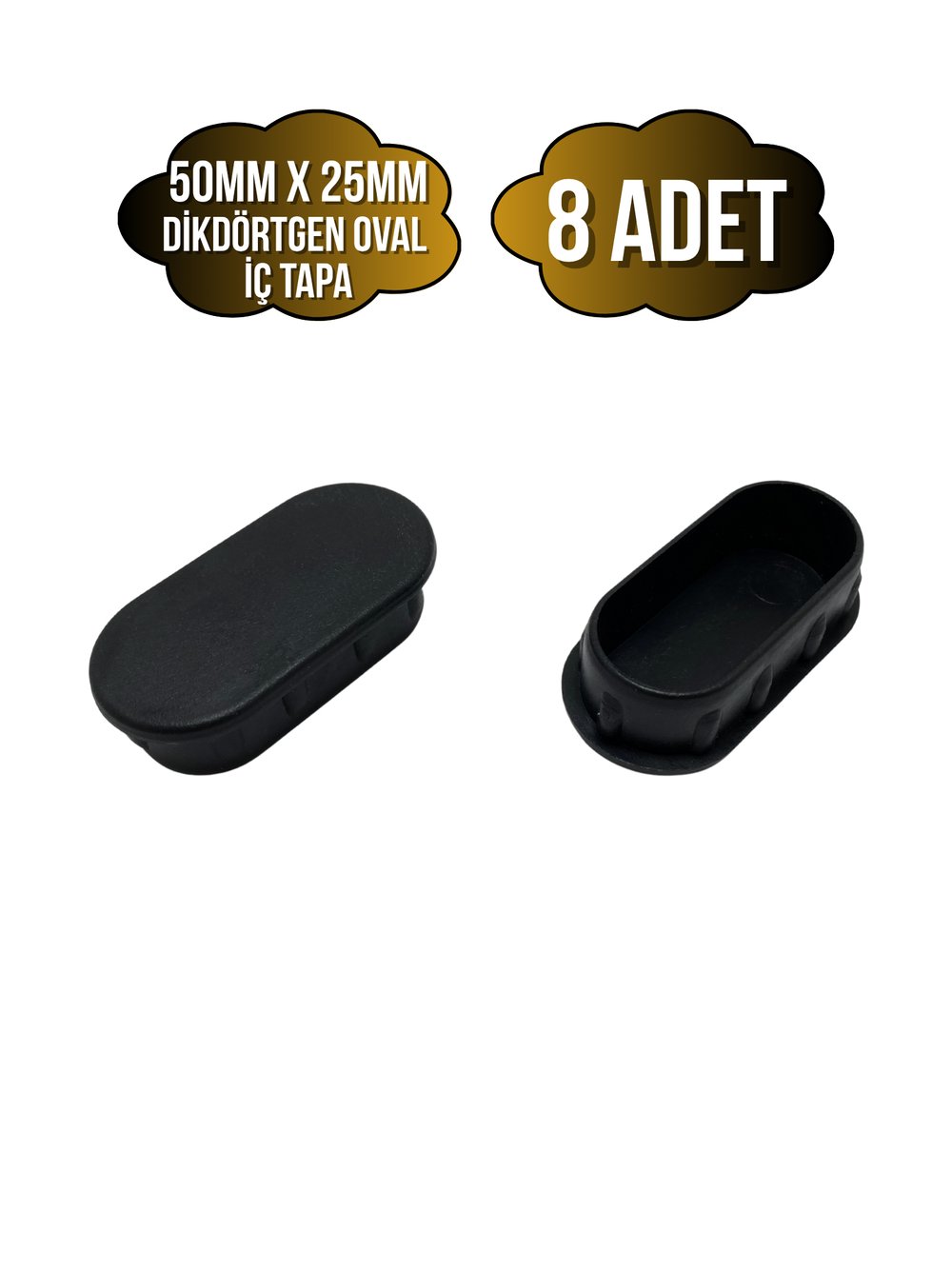 Oval Demir Profil İç Tapa Geçme Plastik Ayak Geçme Koruma Plastiği(50MM x 25MM)(SİYAH)