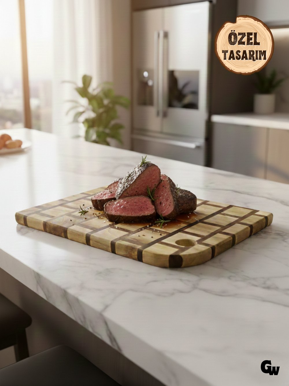 Özel Tasarım Dama Desenli Oval Doğal Ahşap Sunum Tabağı Ahşap Kesme Tahtası Sunumluk(CEVİZ)