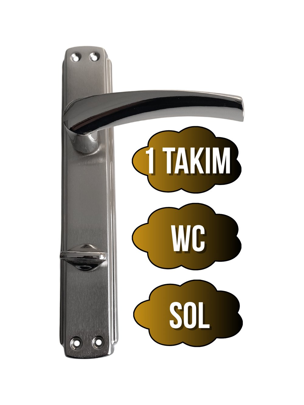 Serçe Bravo Krom Kapı Kolu Tuvalet WC ve Banyo Kapısı Kolu Aynalı Bir Kapılık(WC)(1 TAKIM)(SOL - SAĞ)