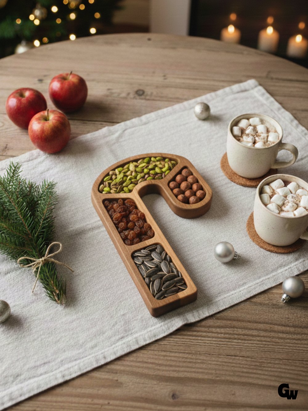 Yılbaşı Sunum Tabağı Noel Baston Şeker Doğal Ahşap Çerez Tabağı(KAYIN / GÜRGEN)