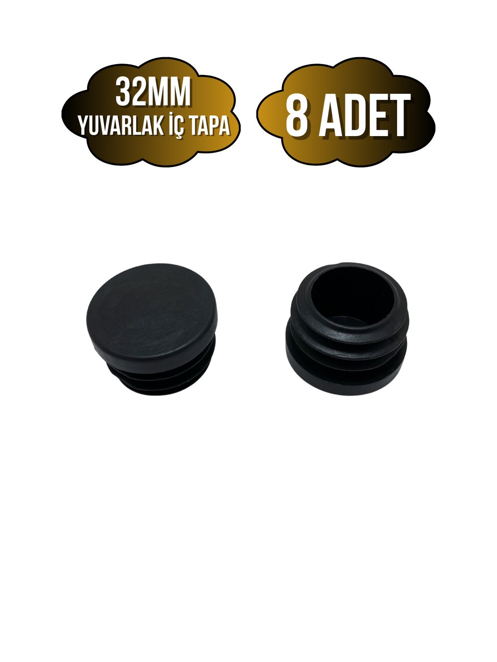 Yuvarlak Demir Profil İç Tapa Geçme Plastik Ayak Geçme Koruma Plastiği(32MM)(SİYAH)