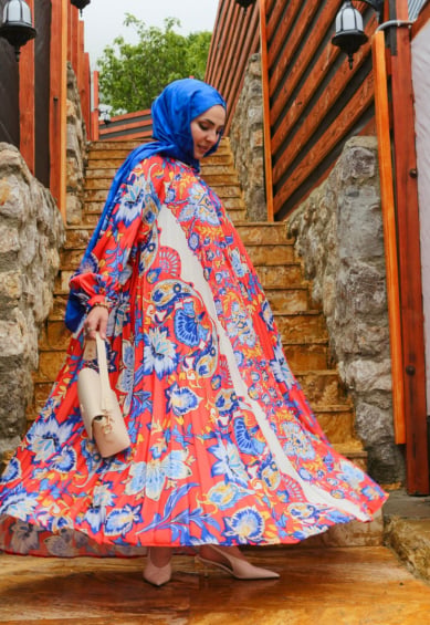 Zara Saten Tesettür Elbise | Mavi