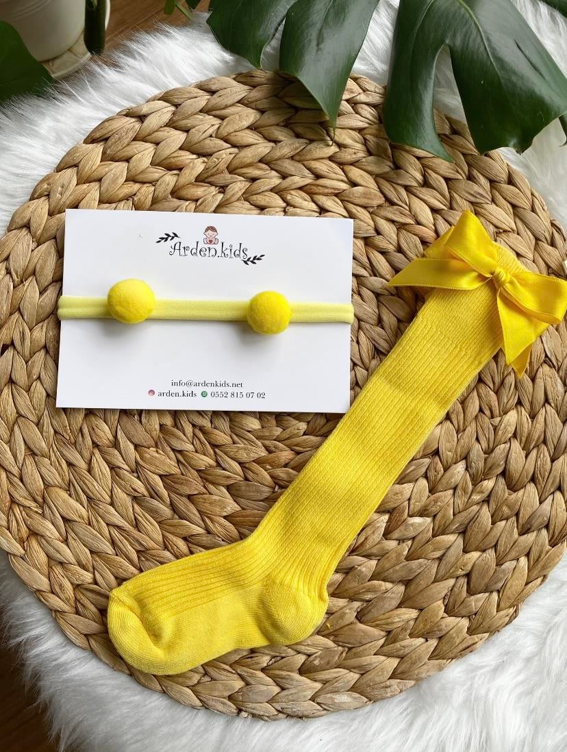  2'li Sarı Mini Ponpon- Çorap Set