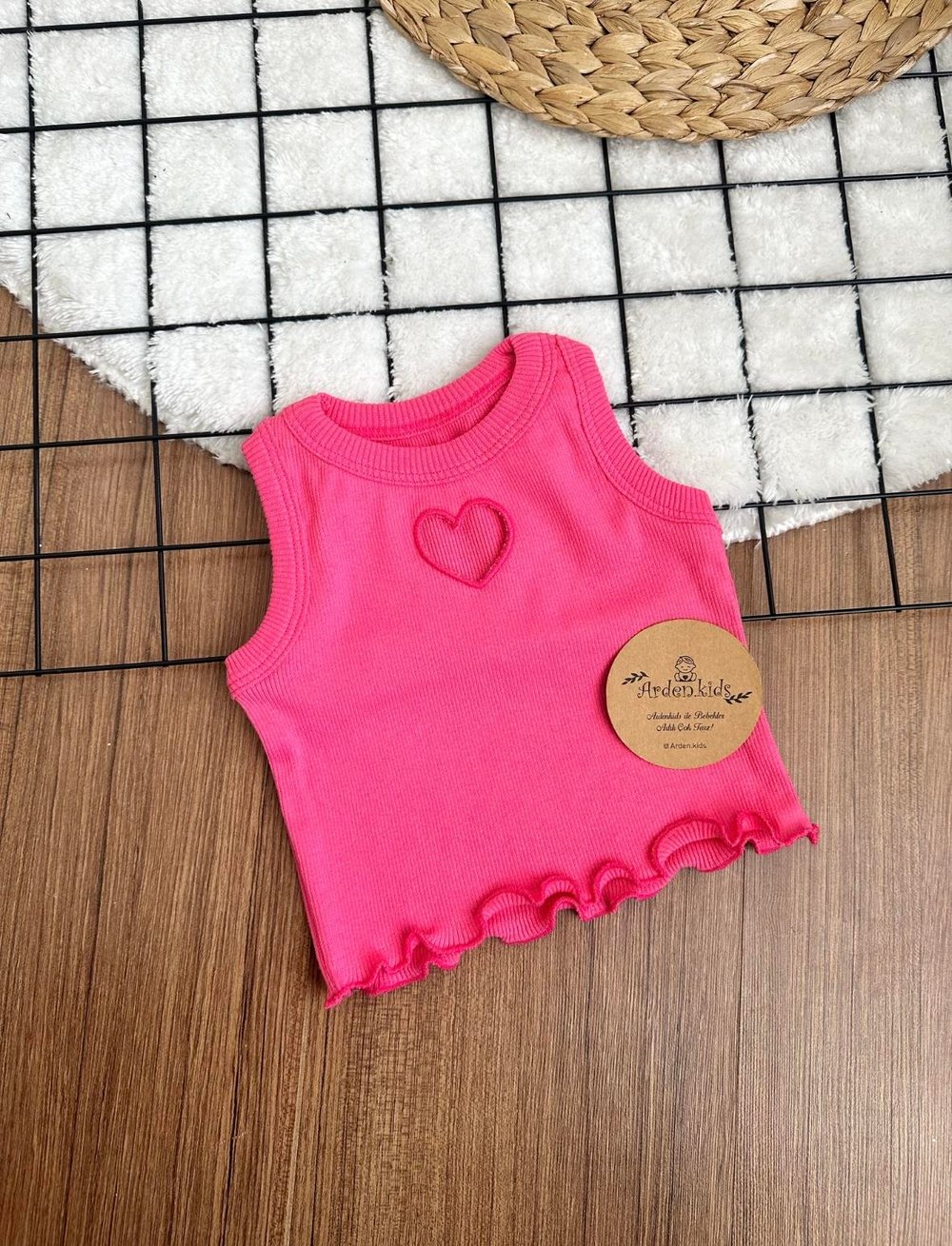 2-7 Yaş Fuşya Kalpli Crop Top