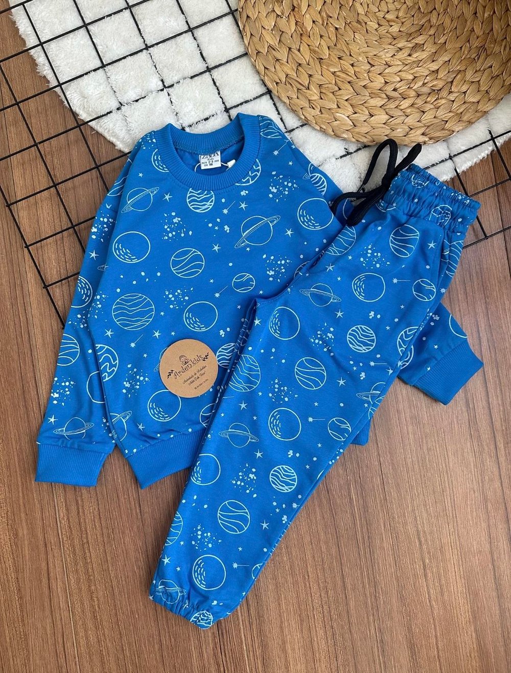 2-7 Yaş Saks Mavisi Uzay Pijama takımı