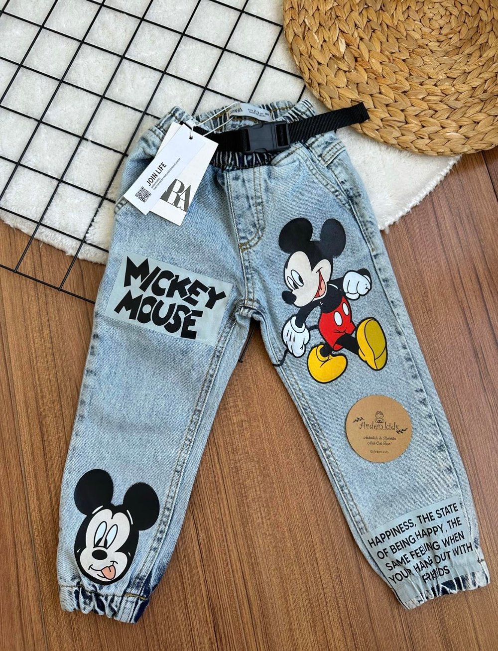 2-8 Yaş Kemerli Mickey Mouse Jean
