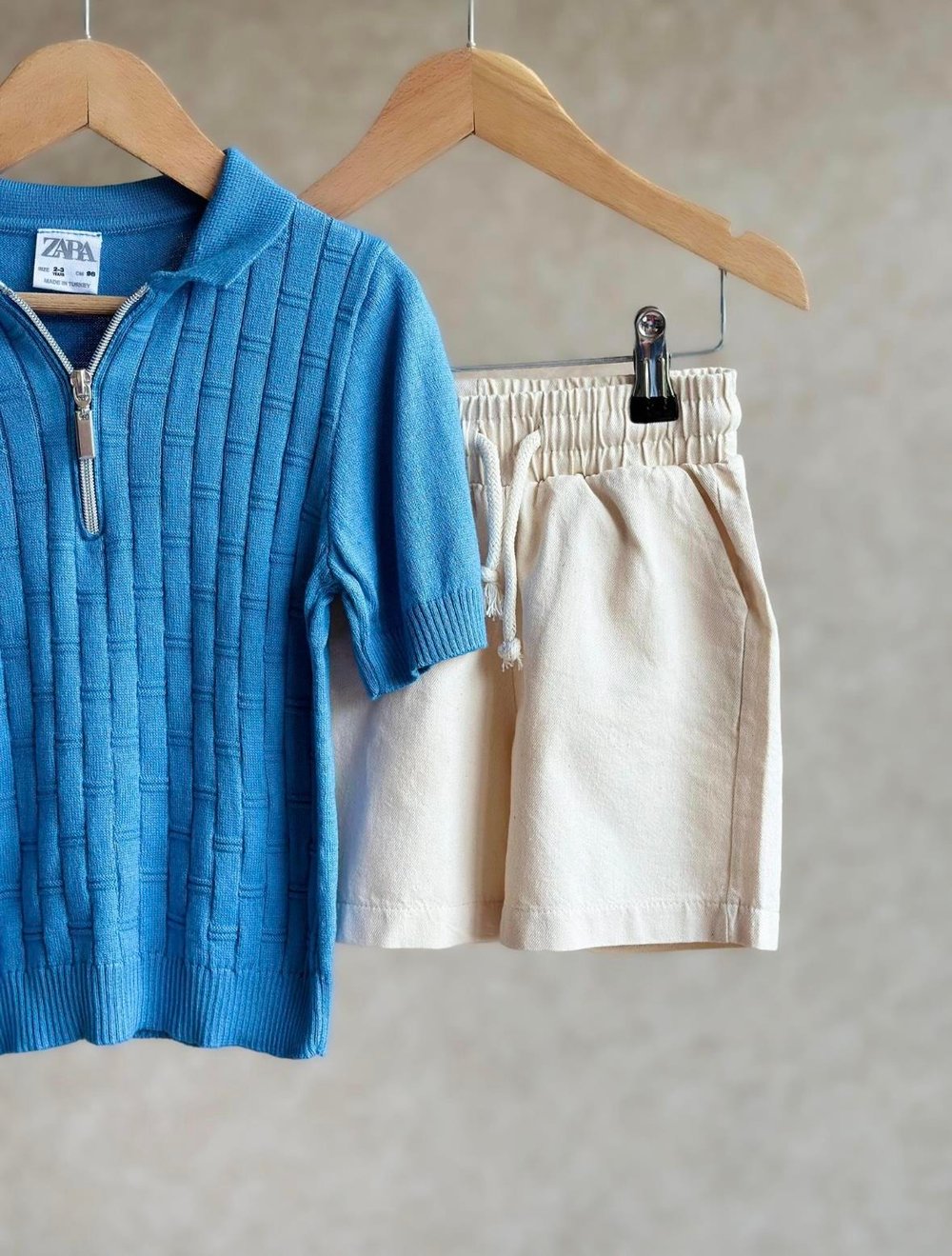 2-8 Yaş Saks Triko Sweat - Şortlu Takım