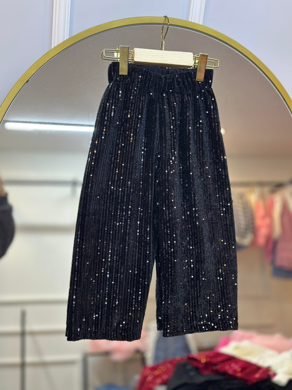 2-8 Yaş Siyah Payet Bol Kesim Pantolon (Astarlı)