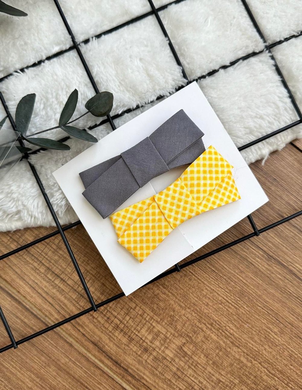 2'li Gri & Sarı Puantiyeli Klips Set