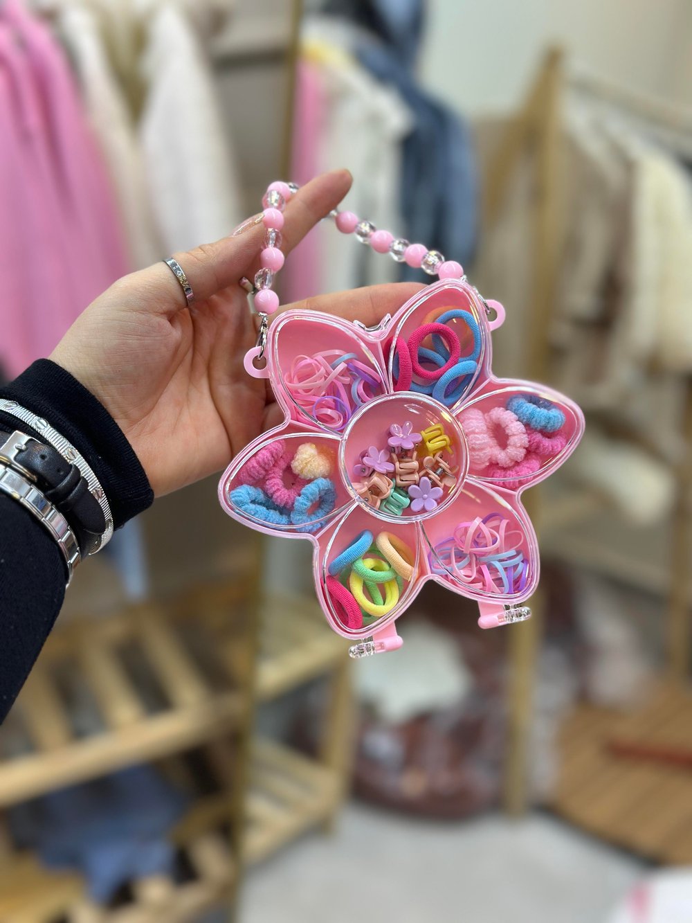 Çantalı Pembe Çiçek Model Saç Aksesuar Seti