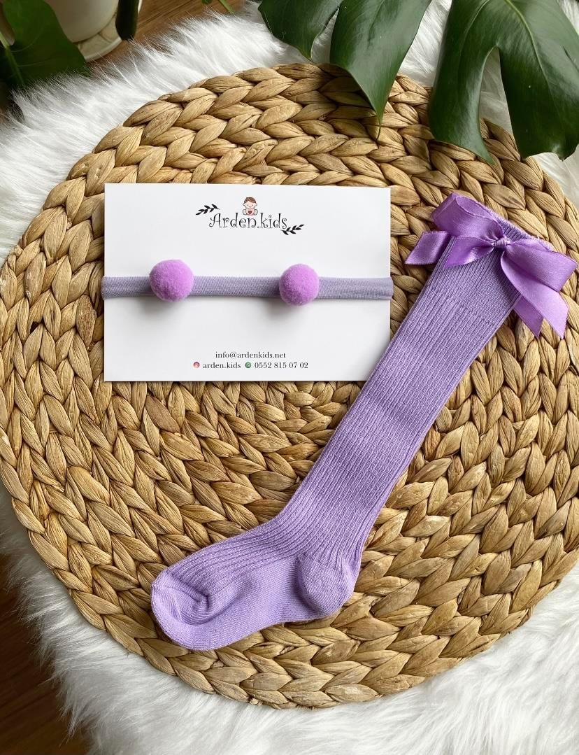 Lila Mini Ponpon - Çorap Set