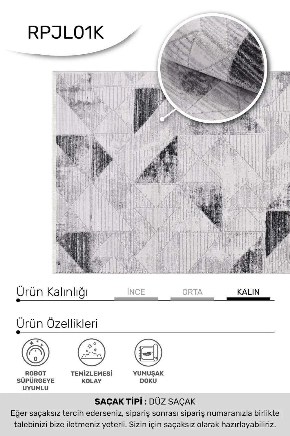 JALURA-Gri/Siyah- Özel Ölçü-Salon,Oturma Odası, Koridor Halısı-Robot Süpürgeye Uyumlu-Kolay Temizlenebilir-Uygun Fiyat