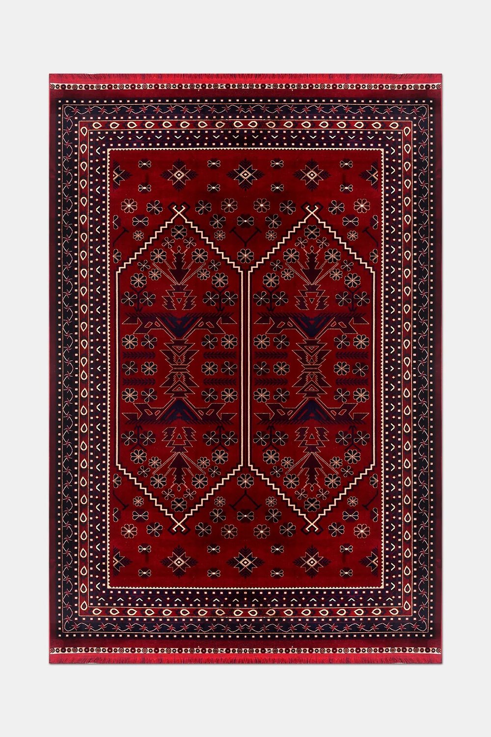 TALYA- Kırmızı / Lacivert - Sabit Ölçü- Oturma Odası,Salon - Robot Süpürgeye Uyumlu-Kolay Temizlenebilir
