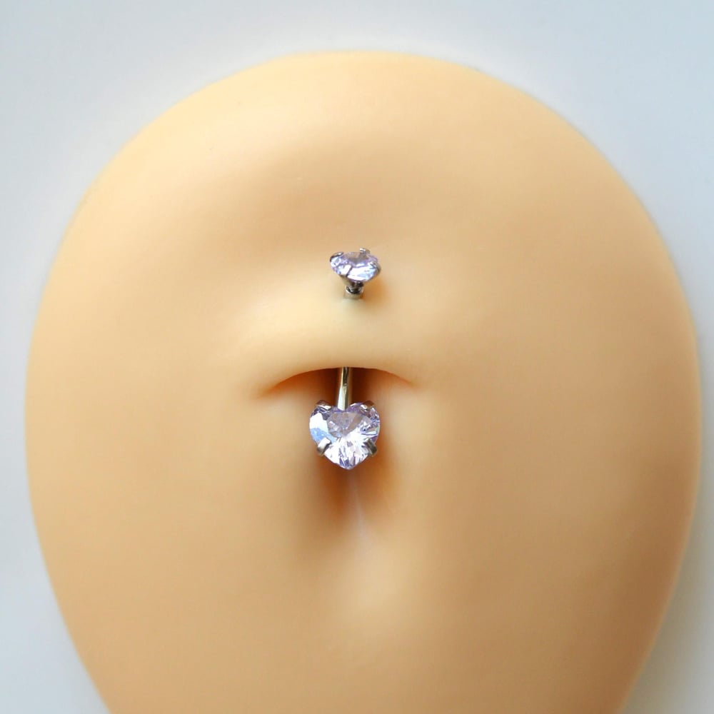 316 L Çelik Zirkon Taşlı Kalp Göbek Piercingi Taşlı Kalpli Göbek Piercingi Silver Renk