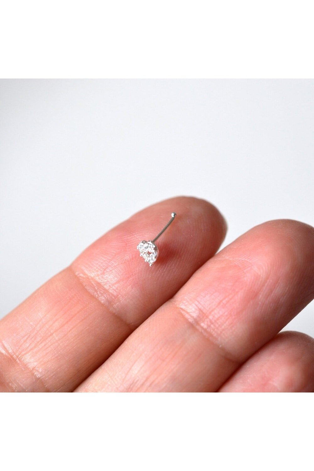 925 Ayar Gümüş Taşlı Kalp Model Hızma Burun Piercing