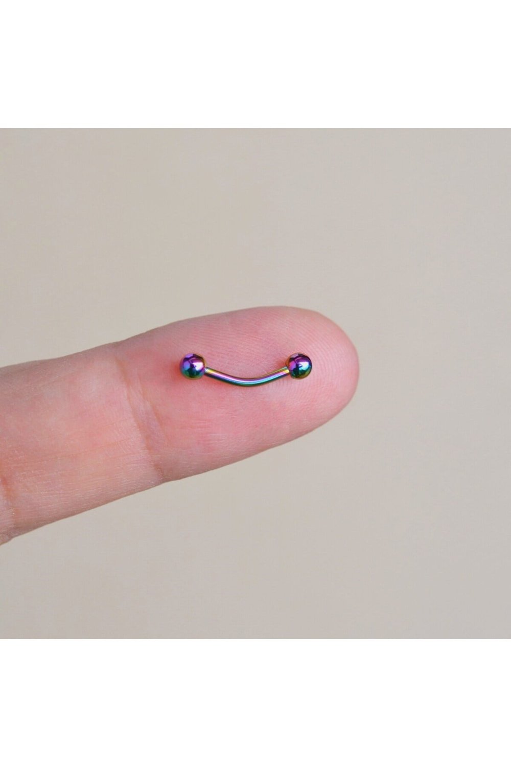 Cerrahi Çelik 8 mm İki Ucu Toplu Minimal Göbek Piercingi Hologram Renkli