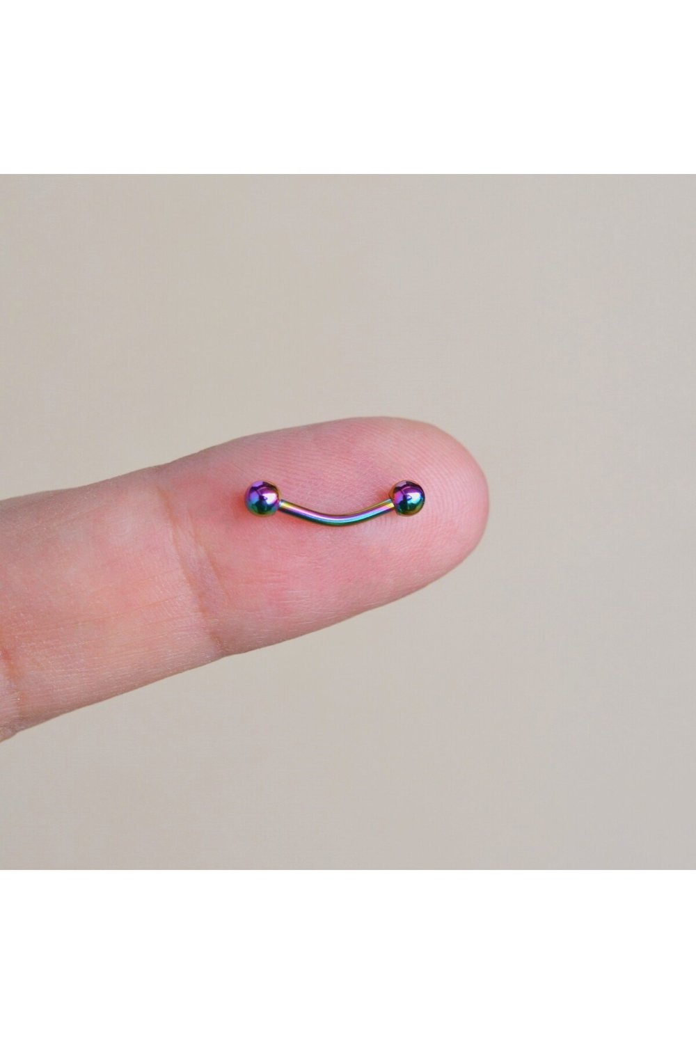 Cerrahi Çelik 8 mm İki Ucu Toplu Minimal Göbek Piercingi Hologram Renkli