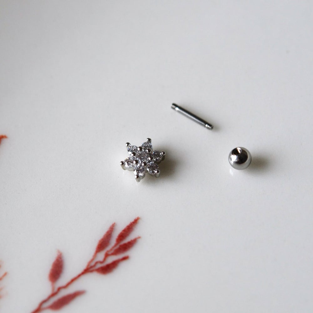 Cerrahi Çelik Çiçek Piercing Tragus Helix Conch Kıkırdak Lob Gümüş Renk