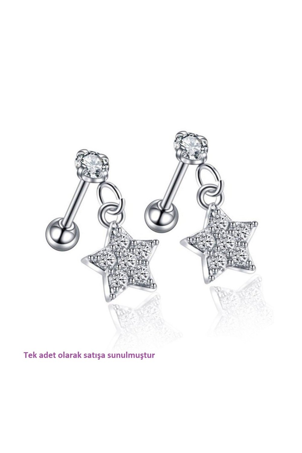 Cerrahi Çelik Yıldız Sallantılı Piercing Helix Kıkırdak Silver Renk