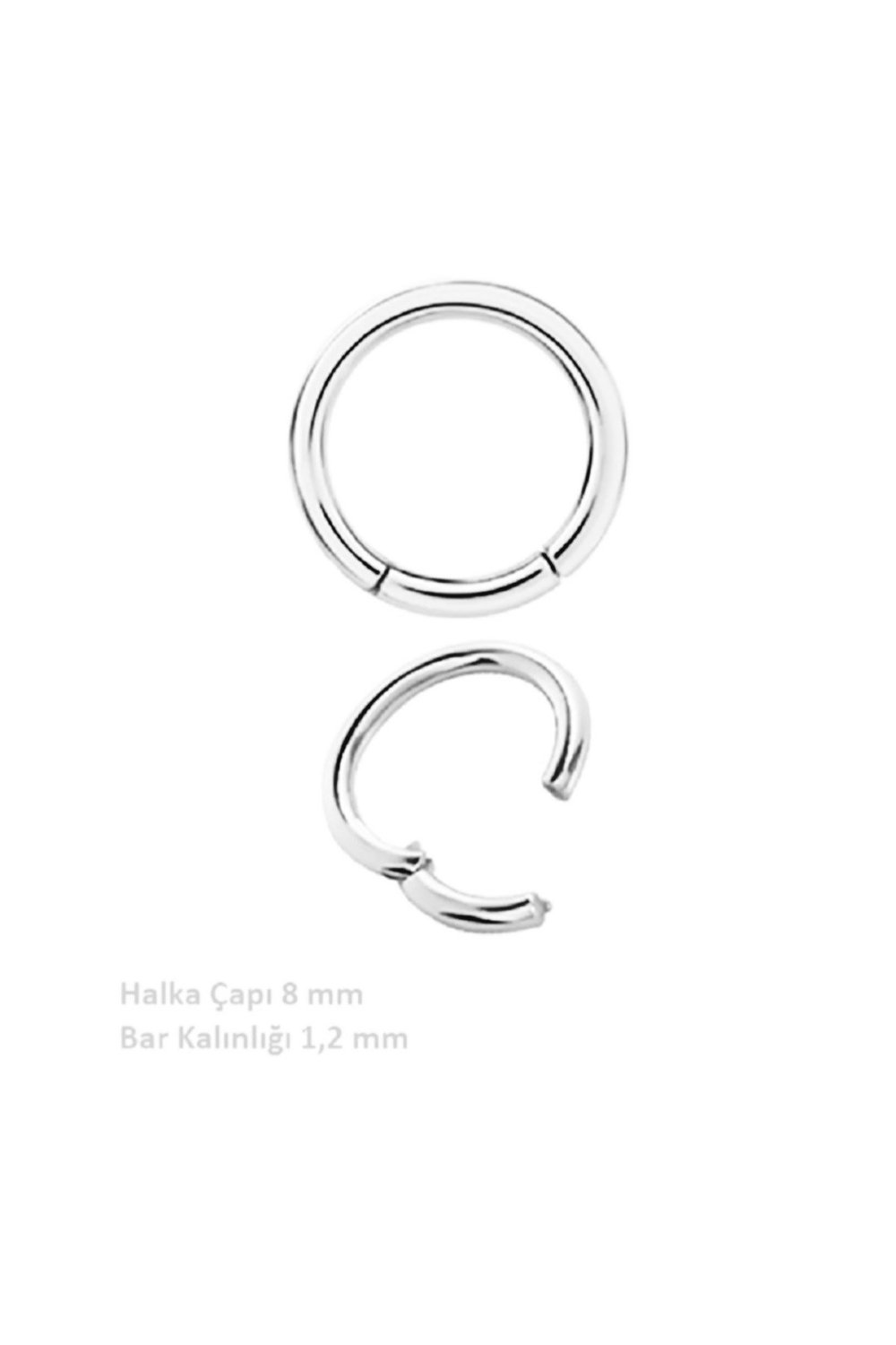 Gümüş Renk 316 L Çelik Küçük Düz Halka Göbek Piercingi 8 mm
