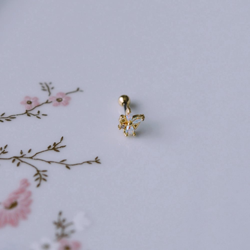 Hologram Çiçek Helix Piercing Kıkırdak Cerrahi Çelik Gold Renk
