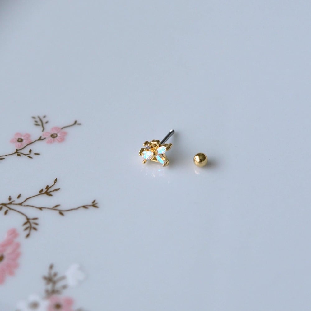Hologram Çiçek Helix Piercing Kıkırdak Cerrahi Çelik Gold Renk