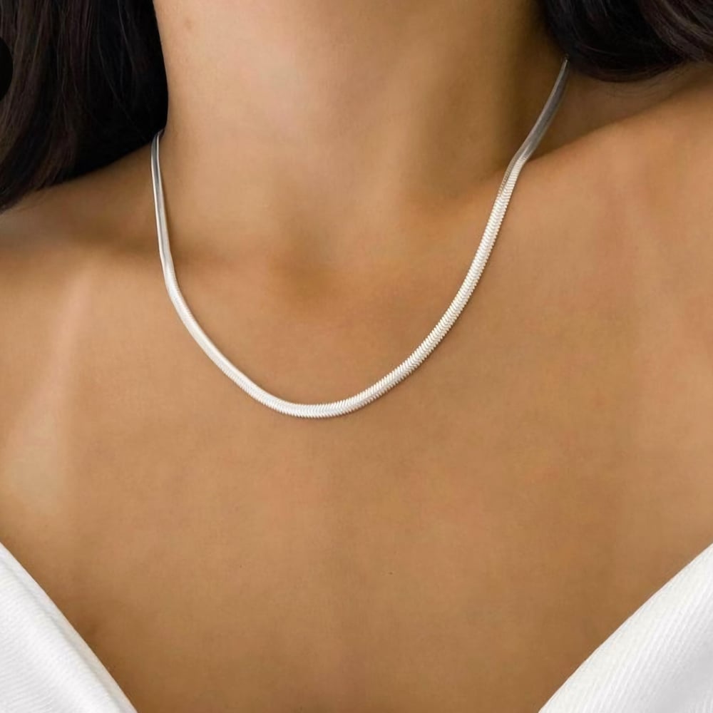 İtalyan Ezme Çelik Zincir Kolye Silver Renk Çelik Kolye Unisex Ürün