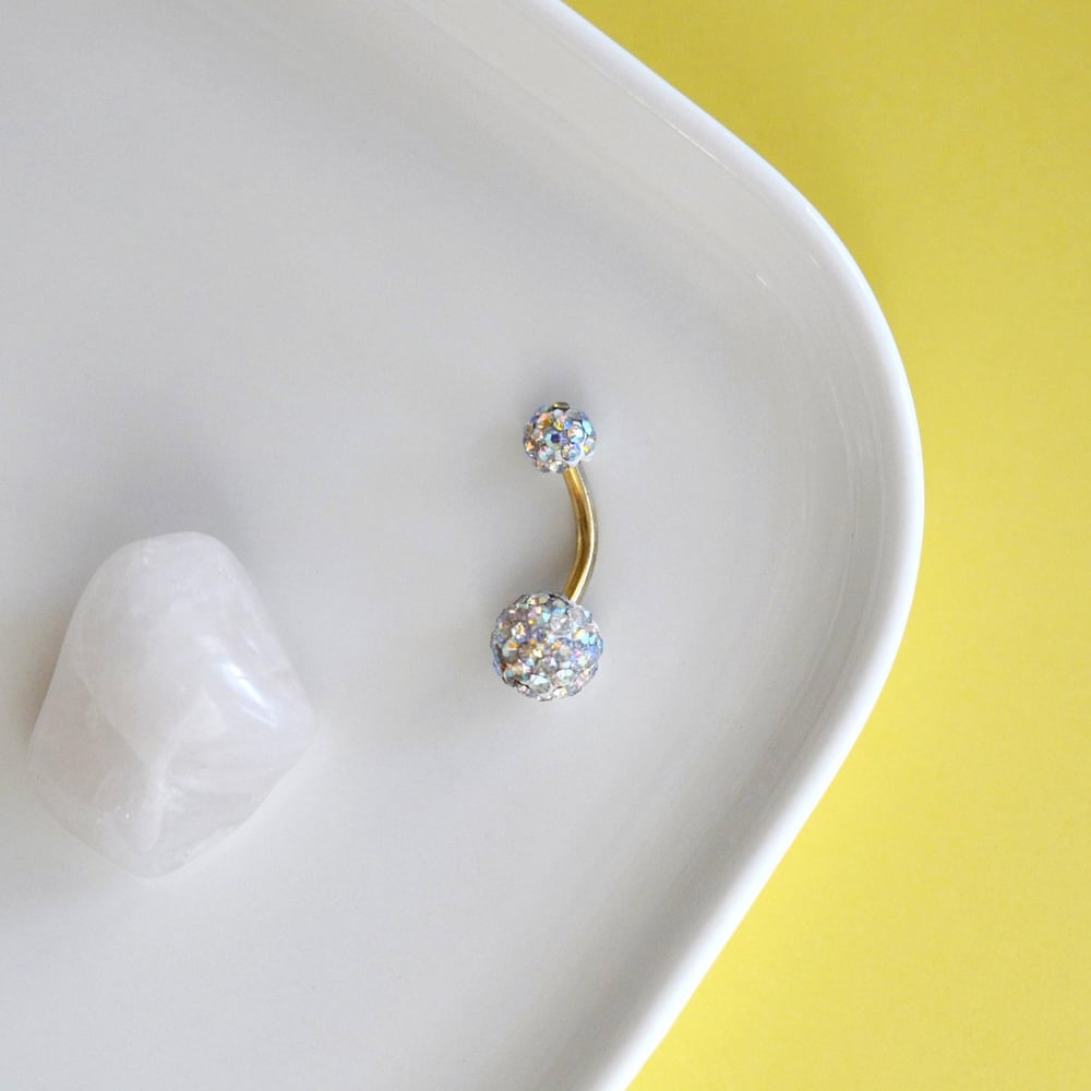 Taşlı Uçlu 316 L Çelik Gold Göbek Piercingi Gold Minimal Taşlı