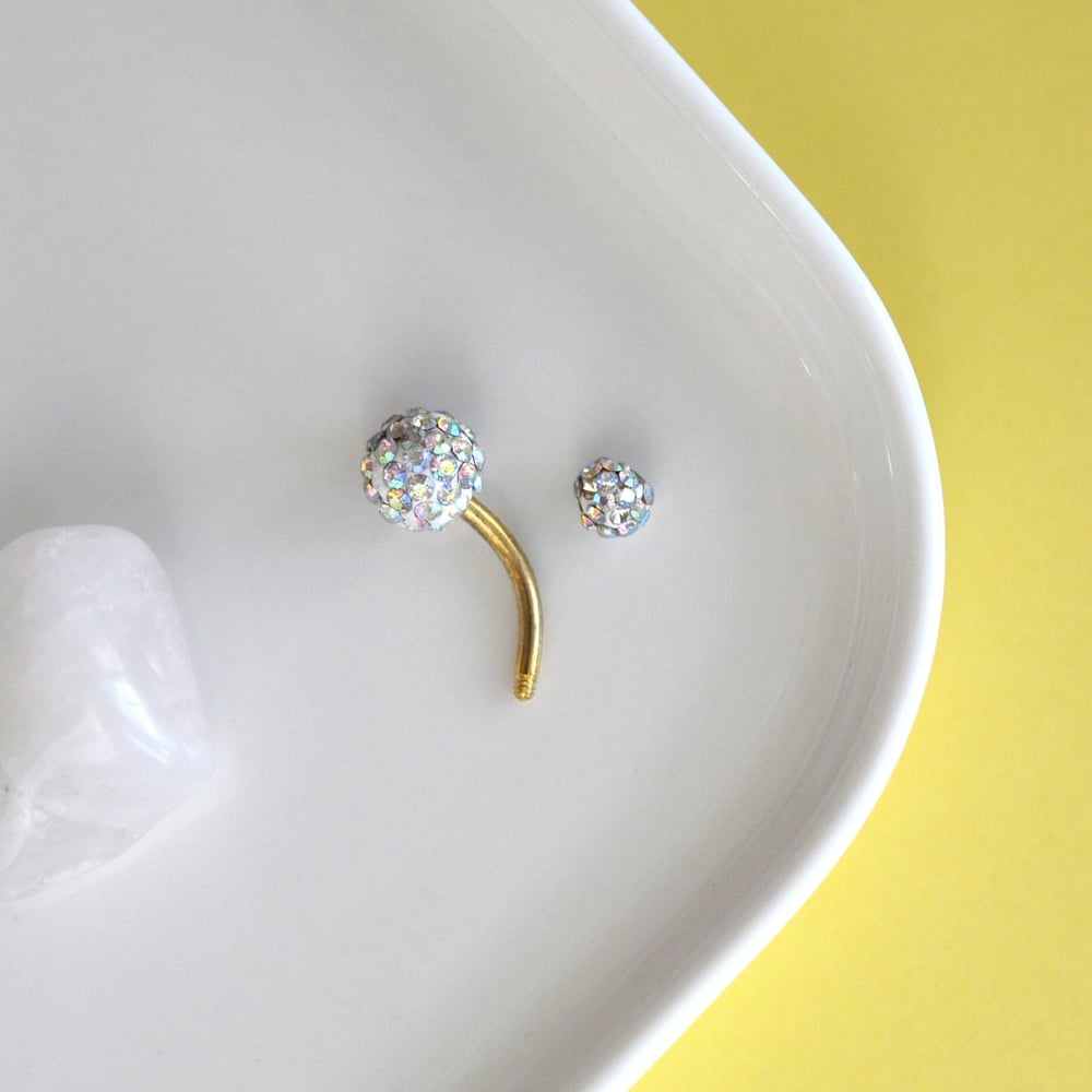 Taşlı Uçlu 316 L Çelik Gold Göbek Piercingi Gold Minimal Taşlı