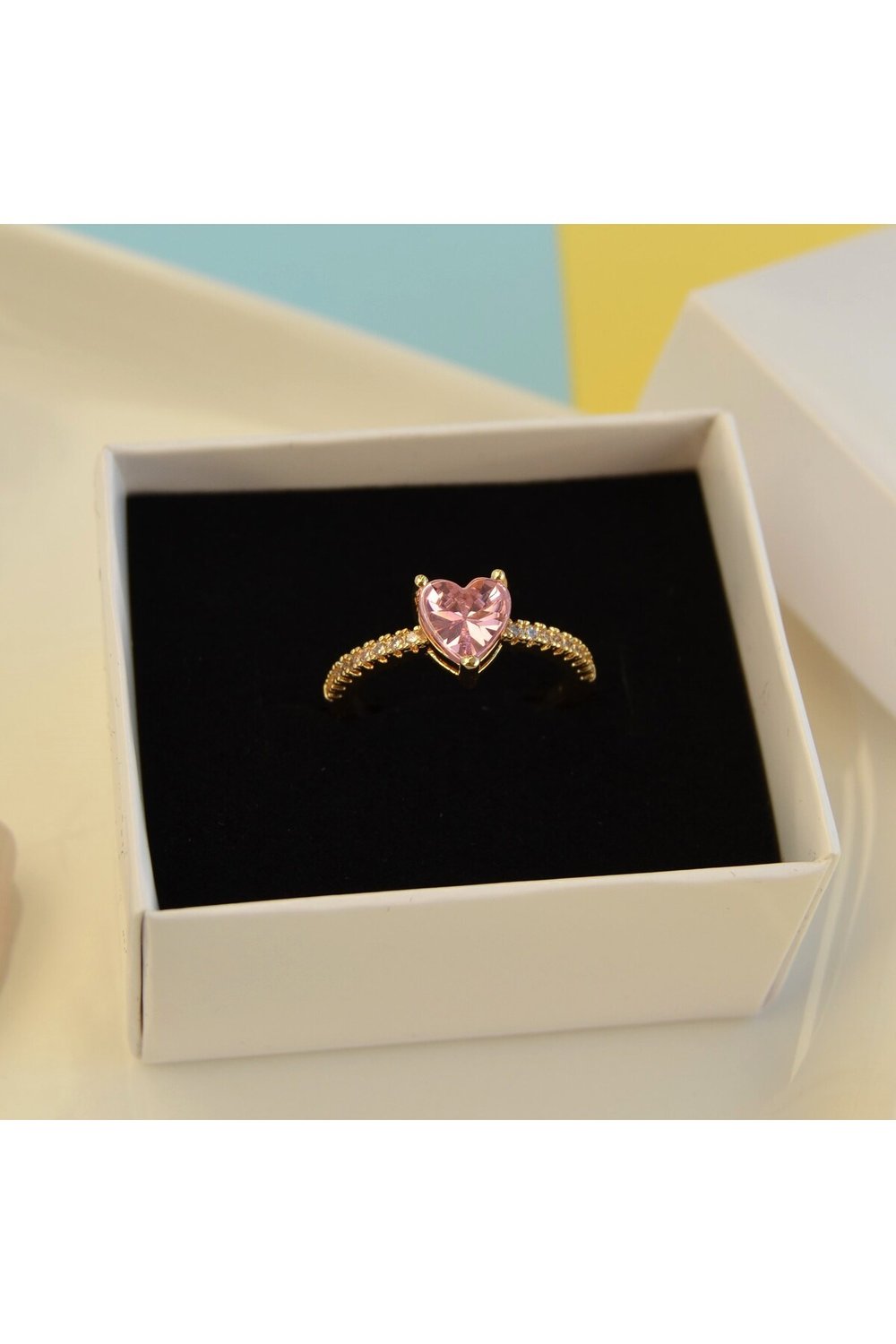 Tektaş Pembe Kalpli Yüzük Hediye Paketli Yüzük Ciddi İlişki Yüzüğü Sevgili Yüzüğü Ayarlanabilir