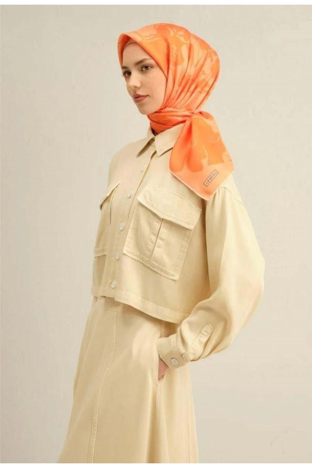2025 Desenli Saf İpek Twill Eşarp 9344-36
