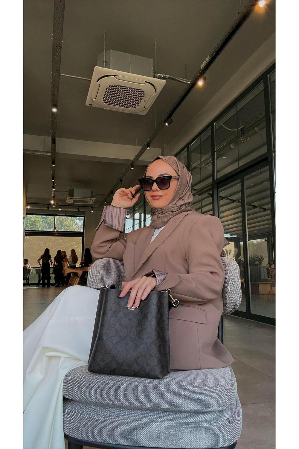 Çizgili Blazer Ceket Kahve