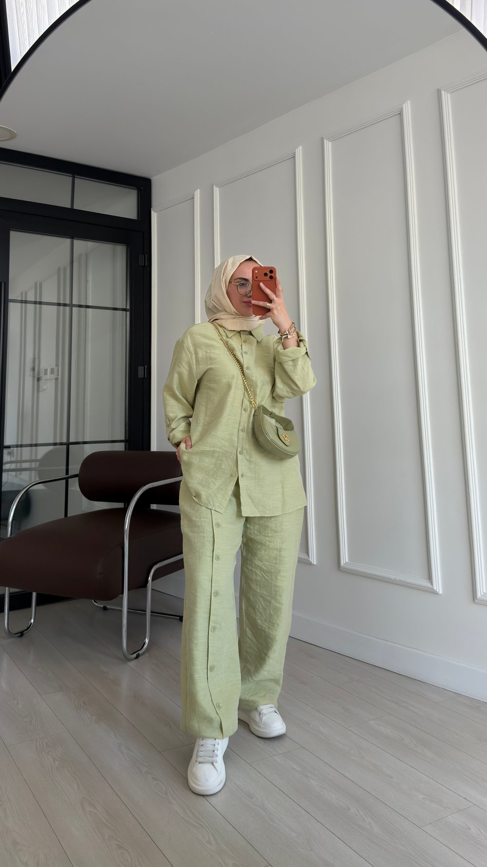 Düğme Detaylı Gömlek Pantolon Takım - Yeşil