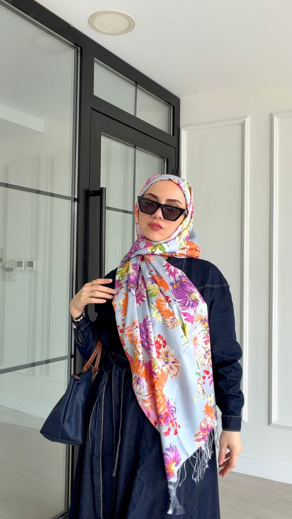 İpekevi Desenli İpek Şal - Kasımpatı Bebe Mavi
