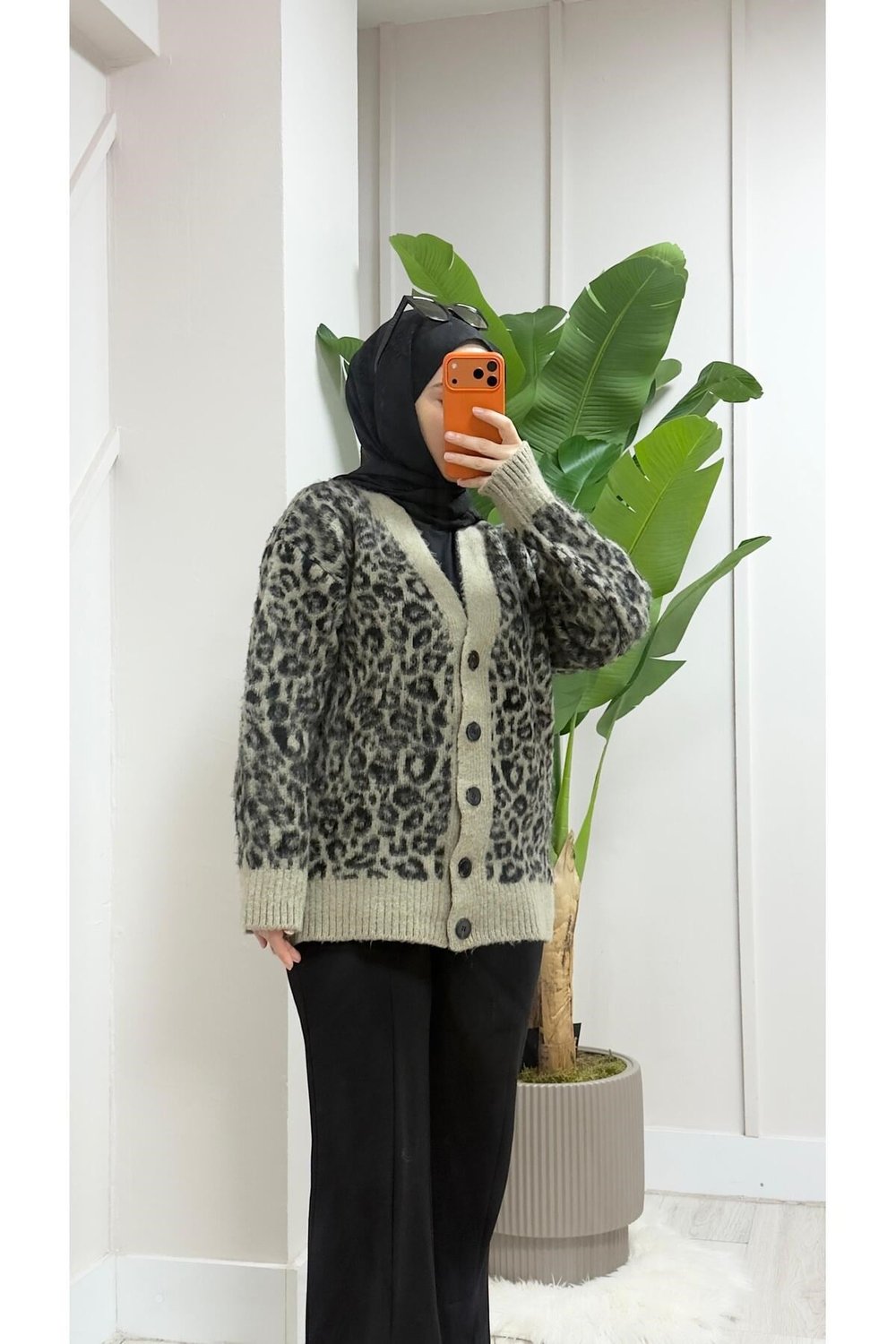 Leopar Desenli Hırka