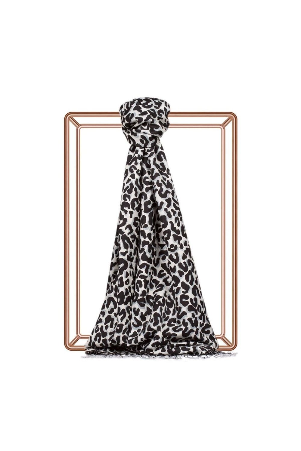 Leopar Desenli İpek Şal 02452-Siyah