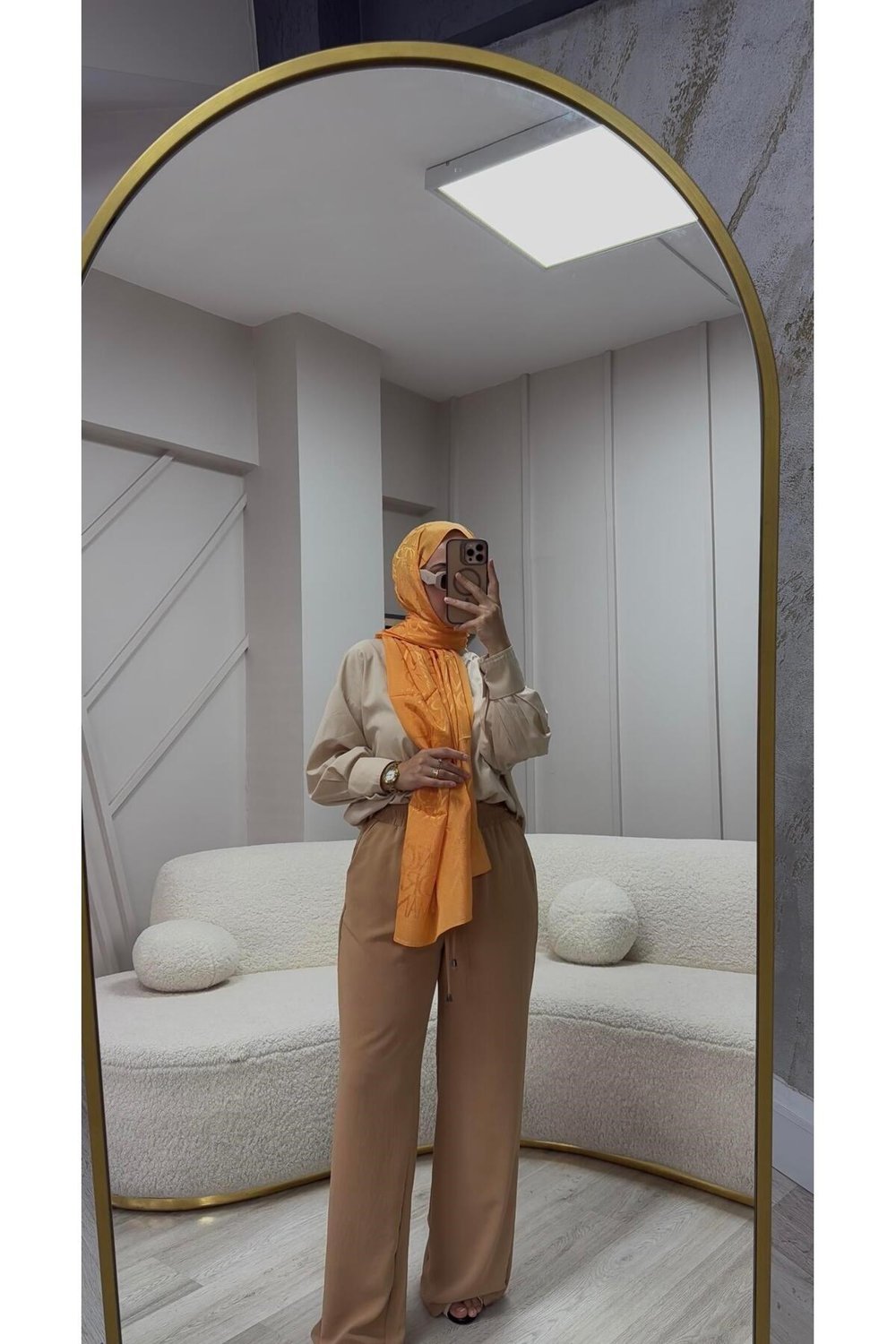 Quzu Beli Lastikli Bol Paça Pantolon Kamel