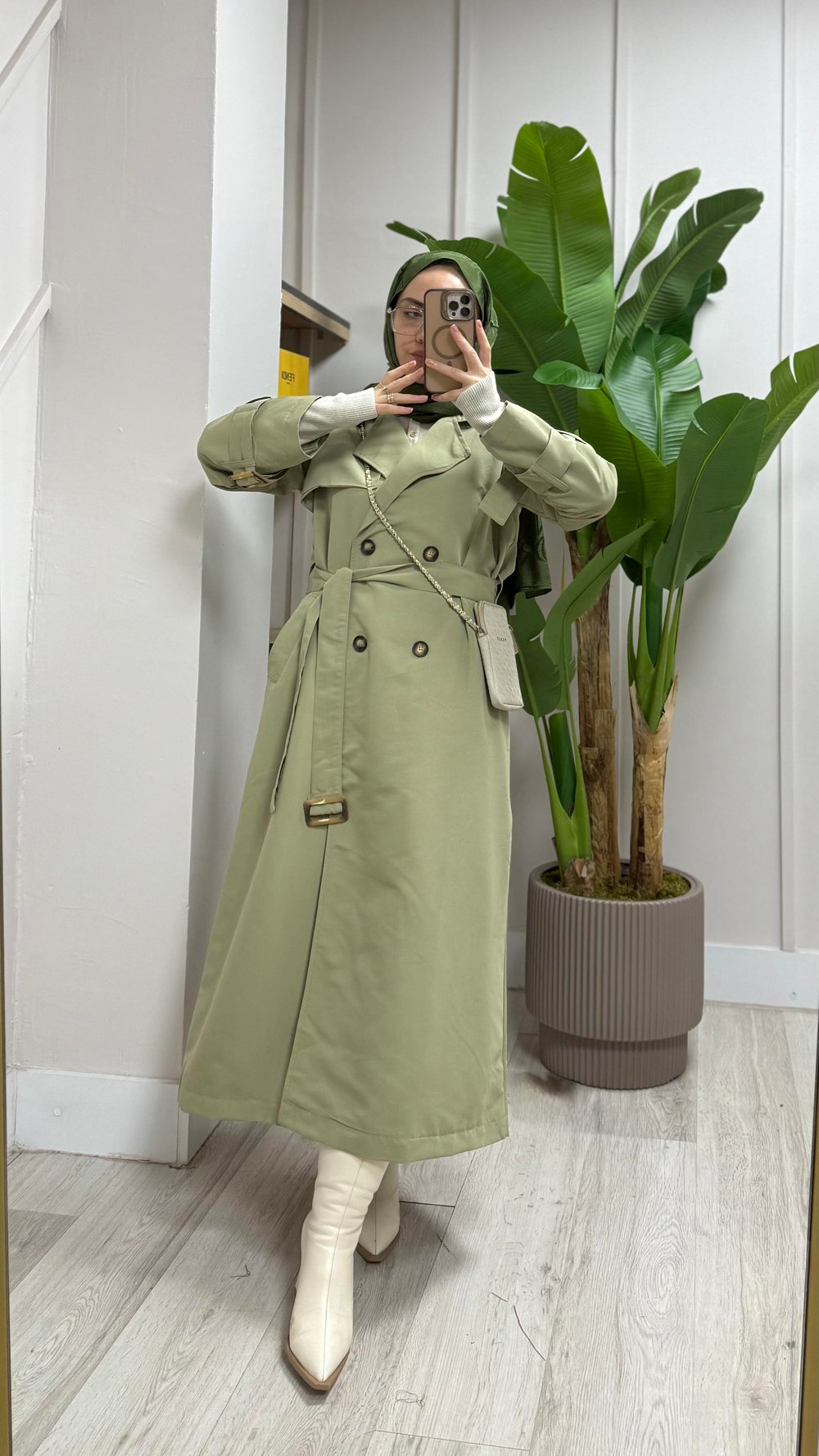 Touche Toka Detaylı Oversize Trençkot Çağla Yeşili