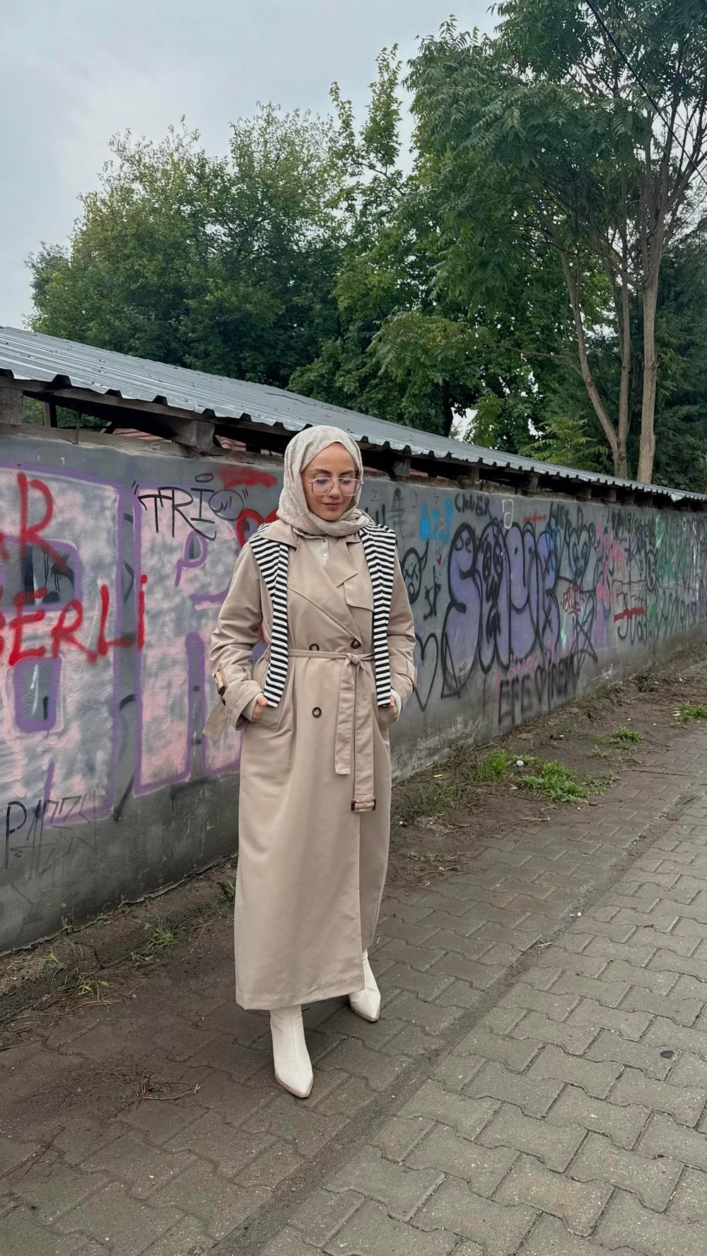 Touche Toka Detaylı Oversize Trençkot Vizon