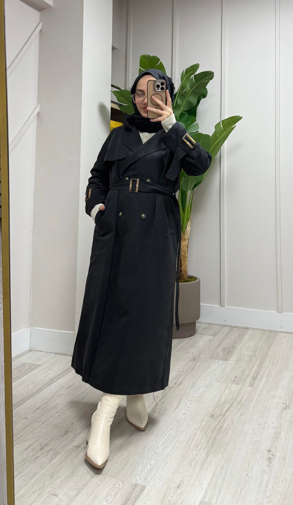 Touche Toka Detaylı Oversize Trençkot Siyah