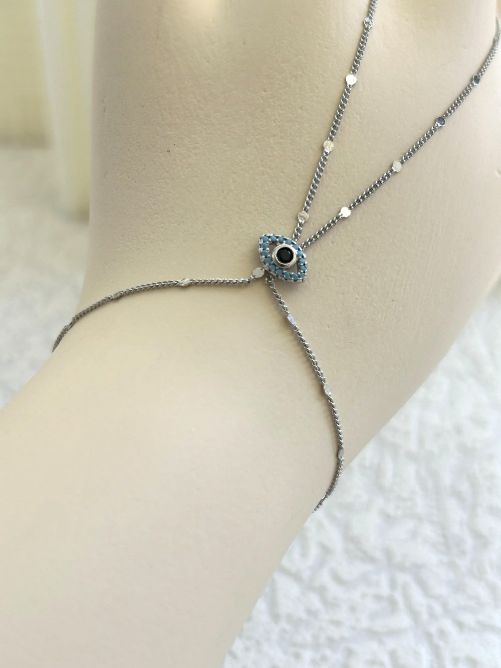 Göz Model Ezme Zincir Detay Silver Şahmeran