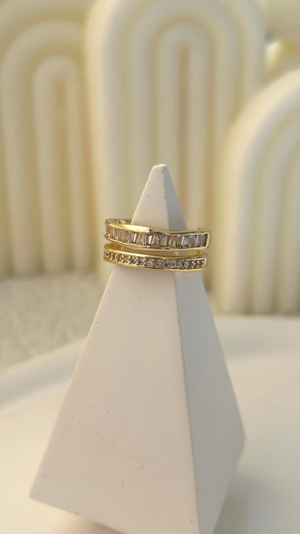 İkili Taşlı Gold Yüzük