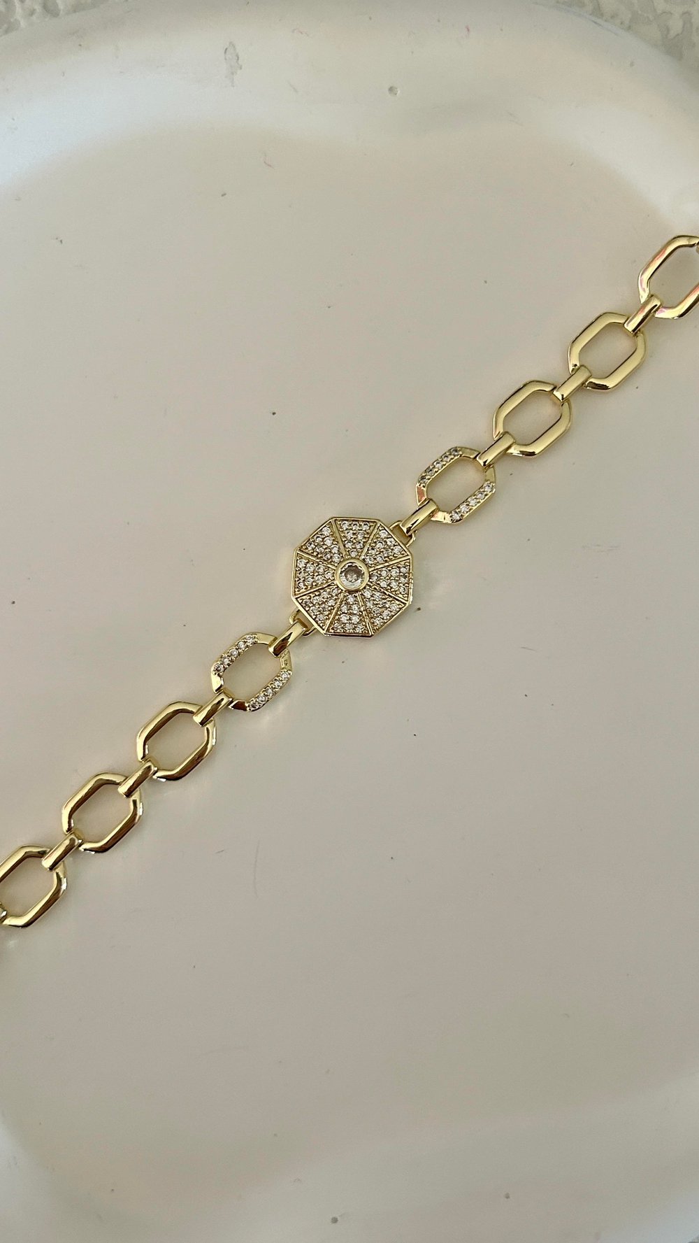 Özel Seri Geometrik Zincir Detay Gold Bileklik