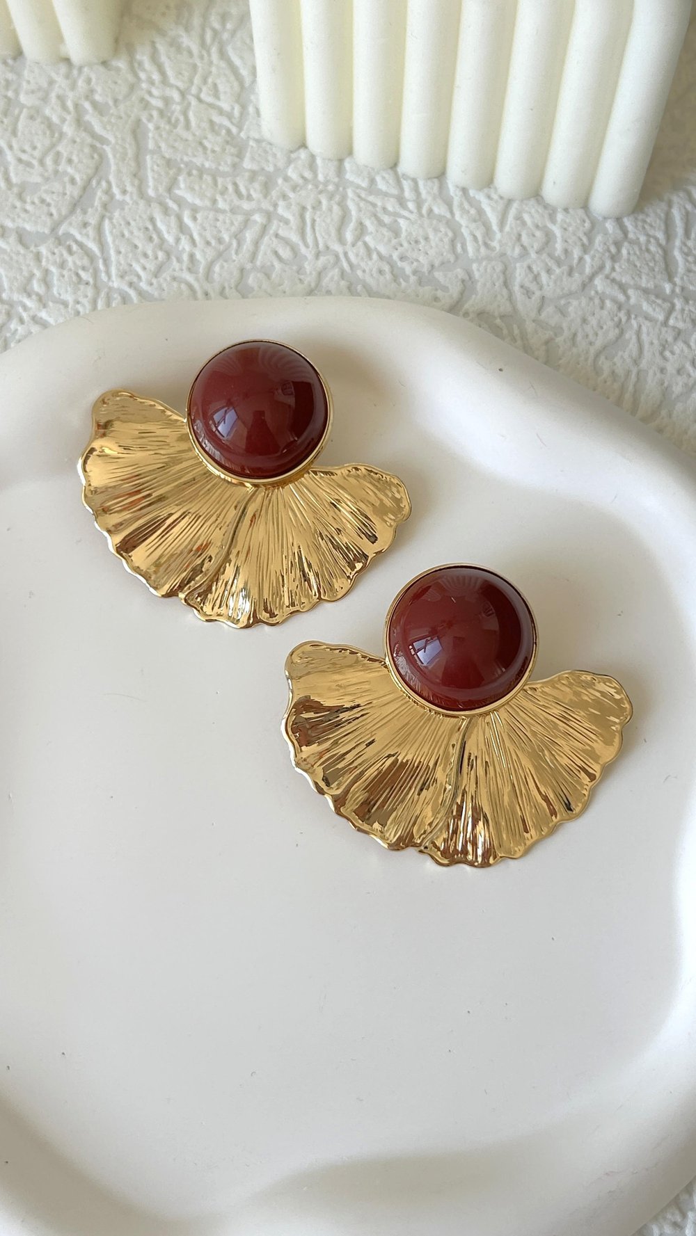 Özel Seri Marka Model Yelpaze Bordo-Gold Küpe